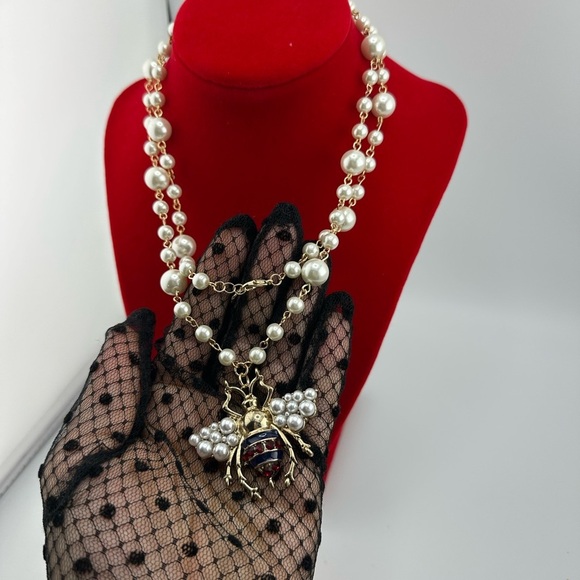 Anthropologie Pearl Bee Elegant Long Gold Necklace - Picture 10 of 12